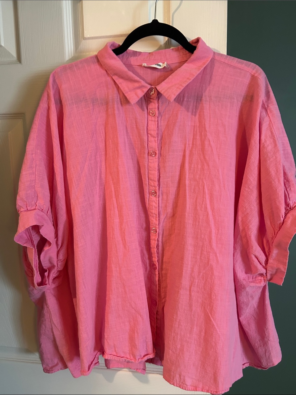 100% Cotton Pink Button-Front Lightweight Blouse